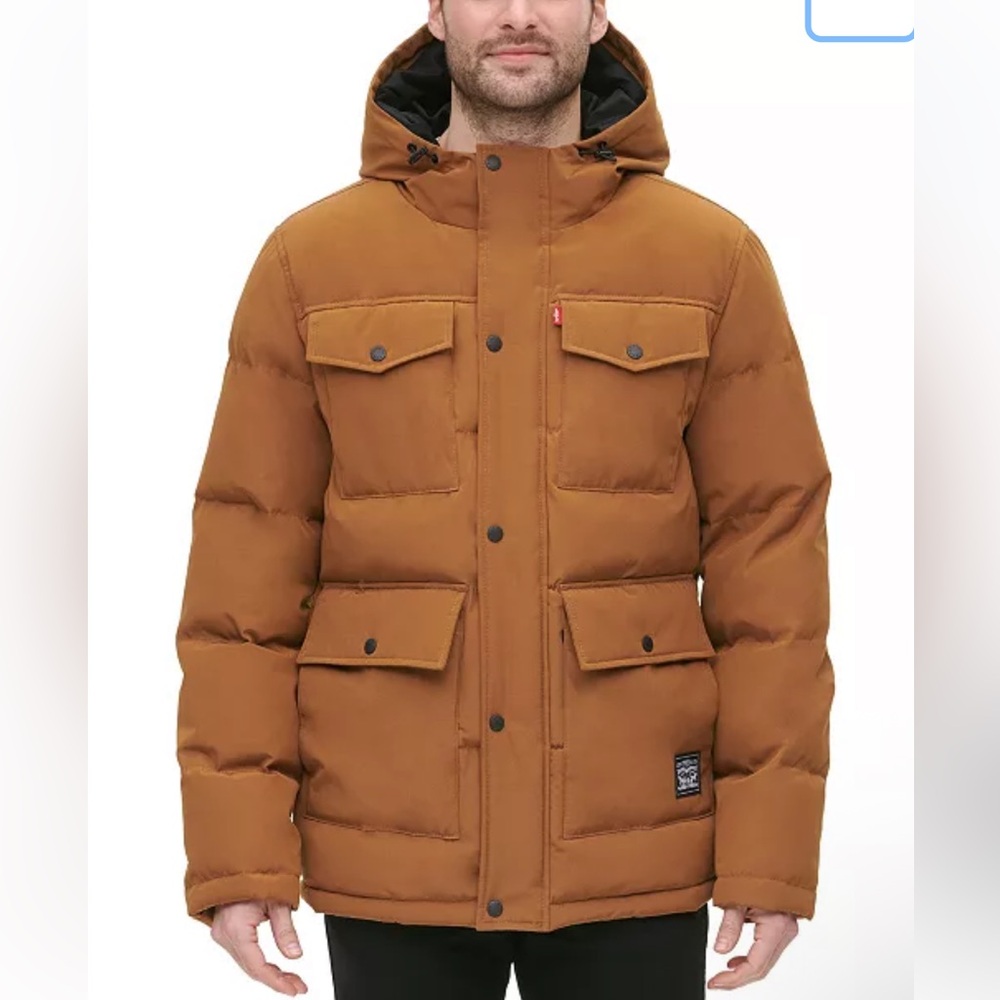 Levi’s NWT Quilted Parka Jacket Men’s Size Small Worker Brown Hooded Four Pocket